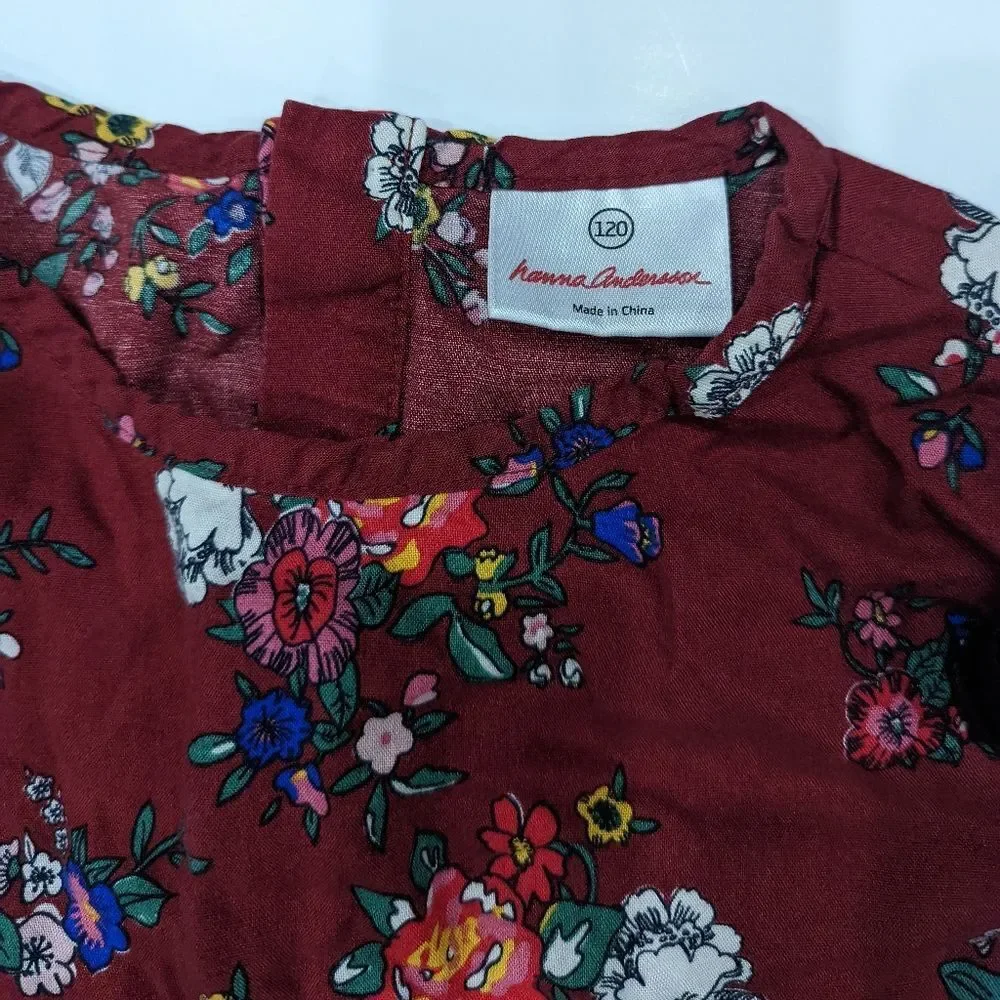 Hanna dark red maroon bordeaux floral shift dress long sleeve girls size 120 6 7 - Picture 5 of 8